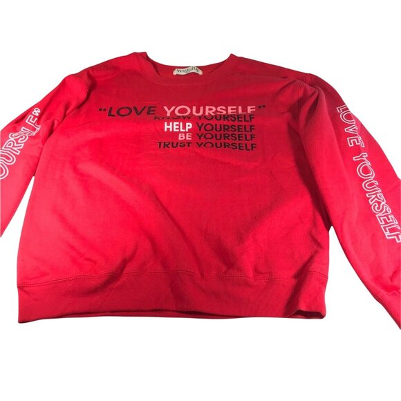Wound Up Womens Sz Medium 7-9  Sweatshirt Crewneck Love Yourself Graphic Red New - Picture 1 of 12